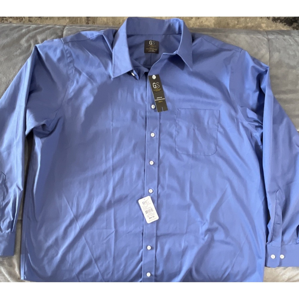 GS Men's Blue Dress Shirt Classic Fit Wrinkle Free Long Sleeve 18 37/38 NWT